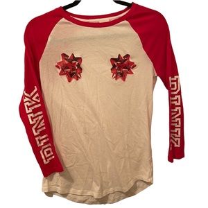 VS PINK Christmas Bows Raglan Top Small